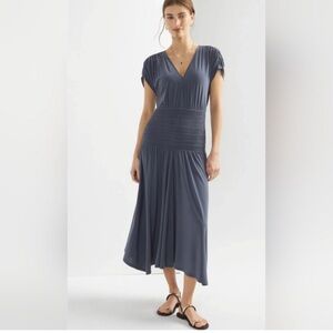 White House matte jersey blue true indigo Smocked Waist Midi Dress xs